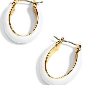 JCREW Enamel Oval Hoop Earrings OS White /Gold